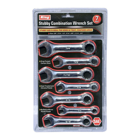 7 PC STUBBY COMB. WRENCH SET, SAE, DOUBLE BLISTER