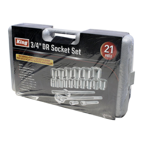 21 PC 3/4" DRIVE SOCKET SET, METRIC (GREY PL/BOX)