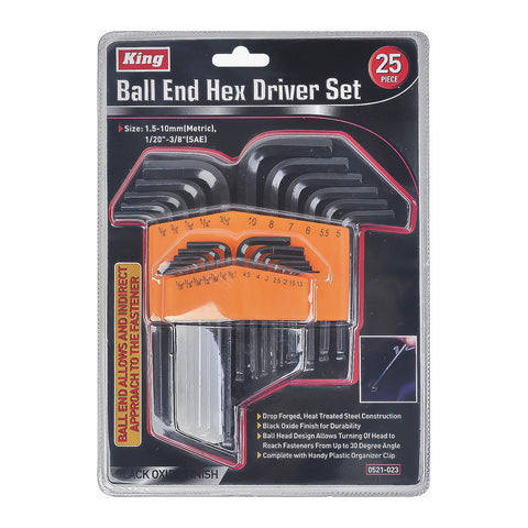 25 PC BALL END HEX DRIVER SET, KING D/B