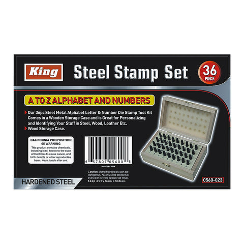 36 PC STEEL STAMP SET, WOODEN CASE