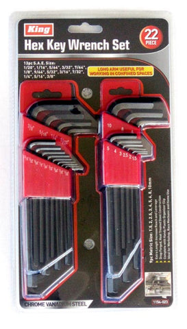 22 PC HEX KEY WRENCH SET, SAE & MM