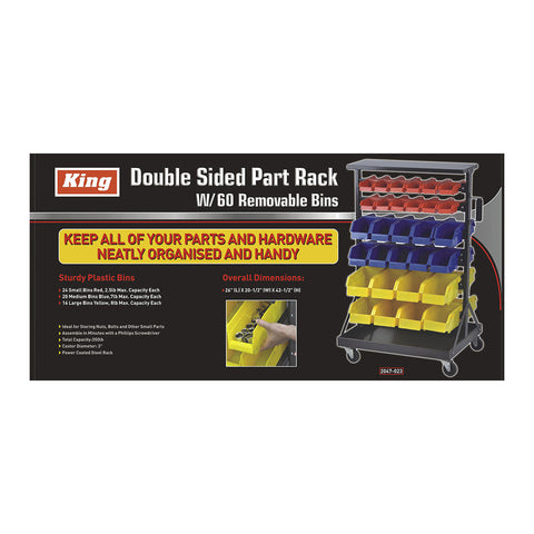 DOUBLE SIDED PART RACK W/ 60 REMOVABLE BINS (B004)